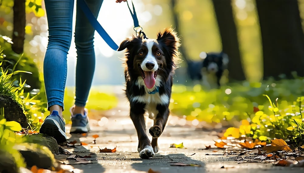 Happy dog enjoying a walk with Bark Buddys Pet Care